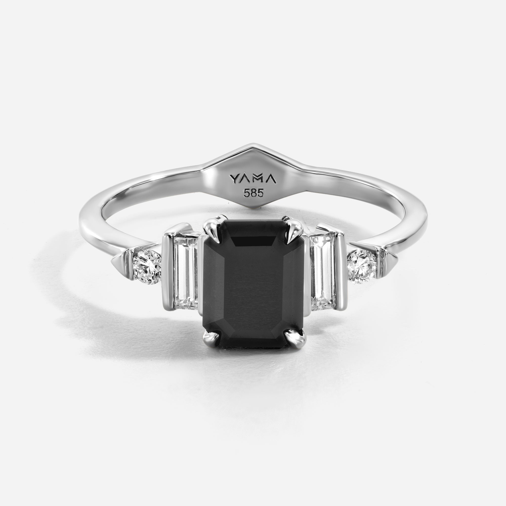 Sterling Silver Black Onyx 0.20ct Diamond Baguette Cut Ring | H.Samuel